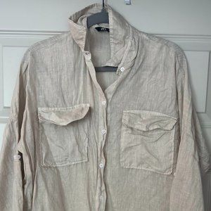 Zara Oversized Linen Button-Down Shirt